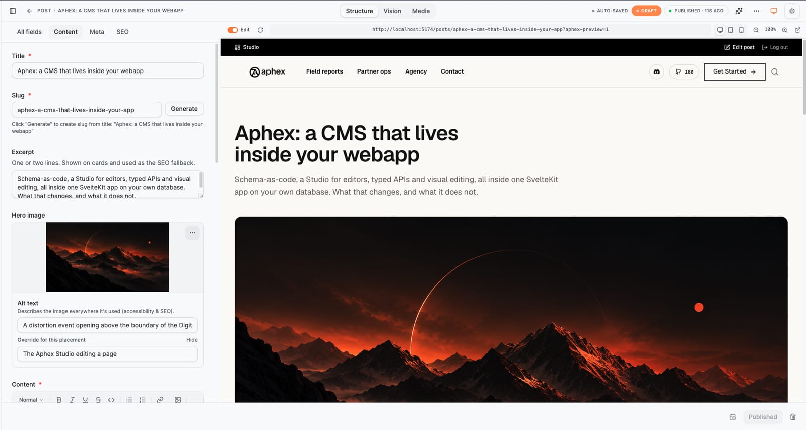 The Aphex Studio editing a post